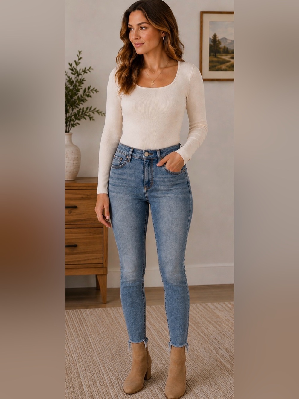 517 Free People We The Free High Rise Skinny Jeans 28 Raw Hem Dark Wash Denim